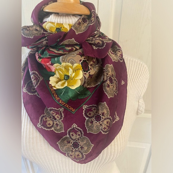 Adrienne Vittadini Silk Raspberry Floral Scarf - Picture 4 of 6